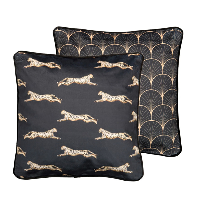 Cojin Velvet Leopardos Negro Dorado 45x13x45 Cm