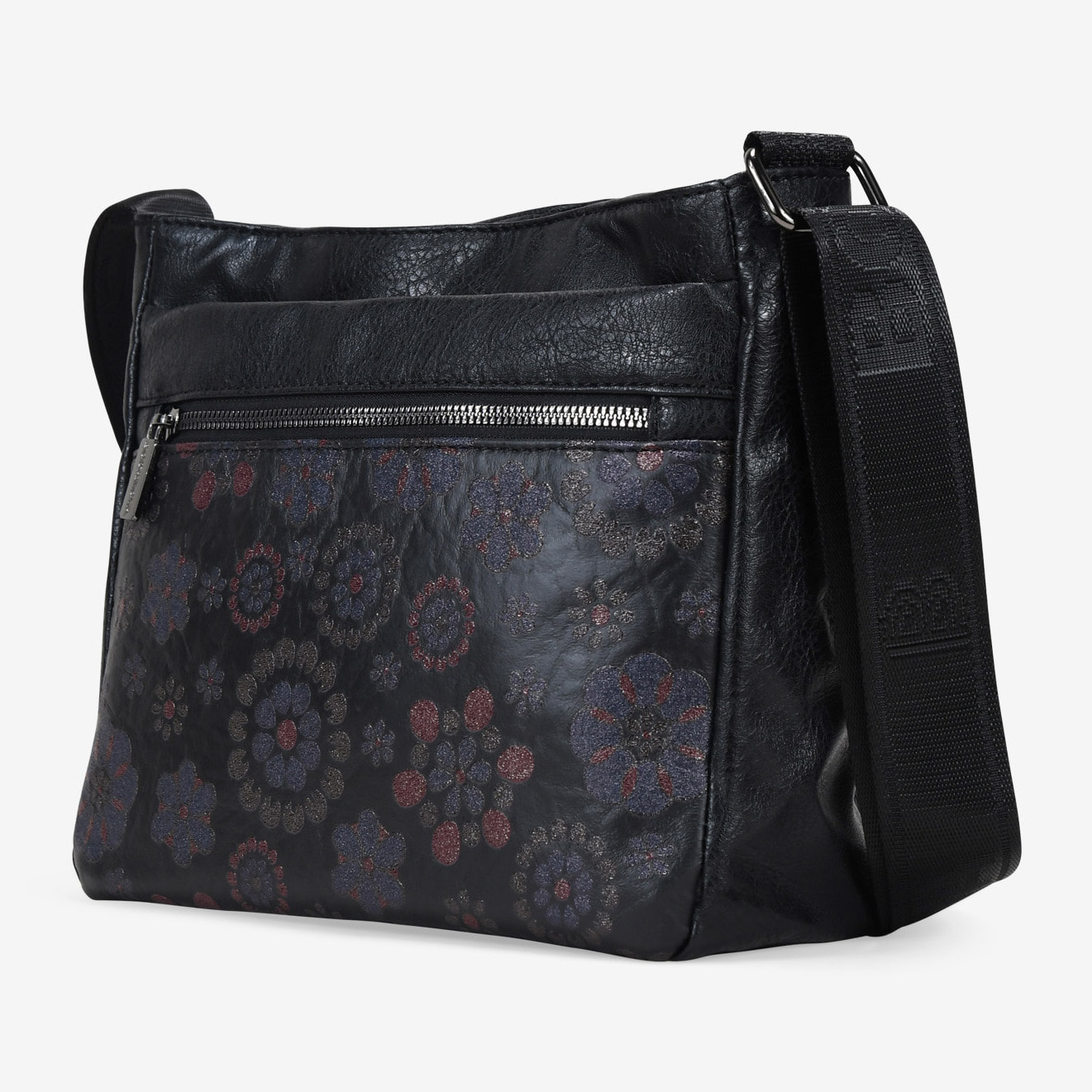 Bolso bandolera negro con estampado floral
