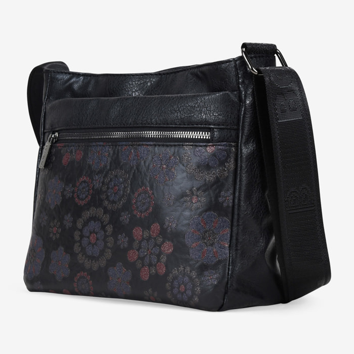 Bolso bandolera negro con estampado floral