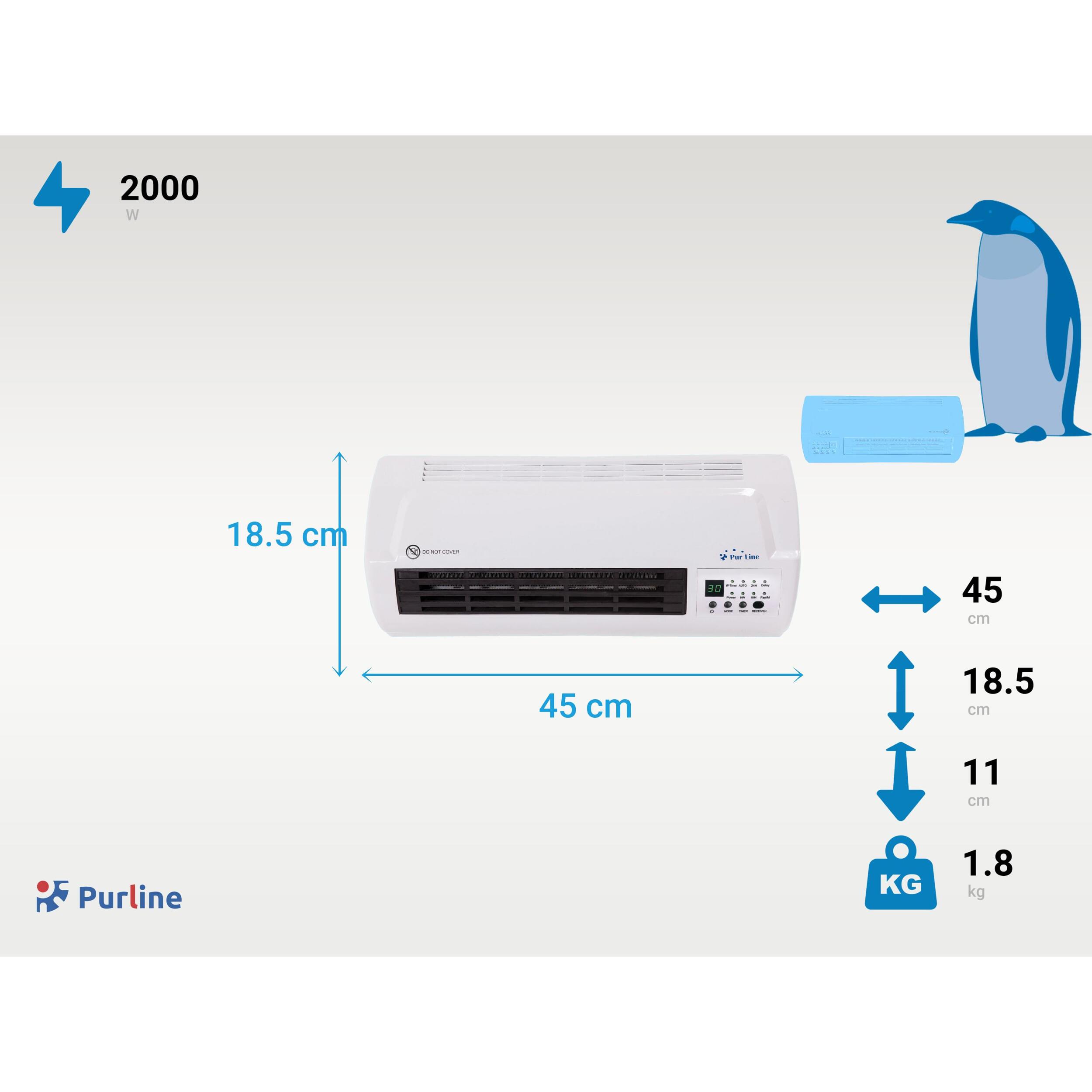 Calefactor split mural 2000 W con mando a distancia y temporizador HOTI M50 PURLINE