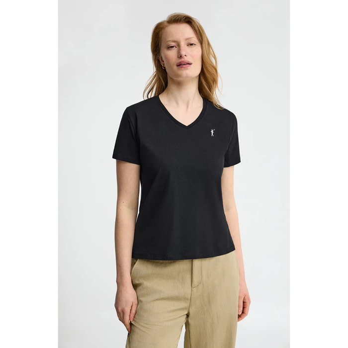 Camiseta negra de manga corta y cuello pico con bordado Rigby Go