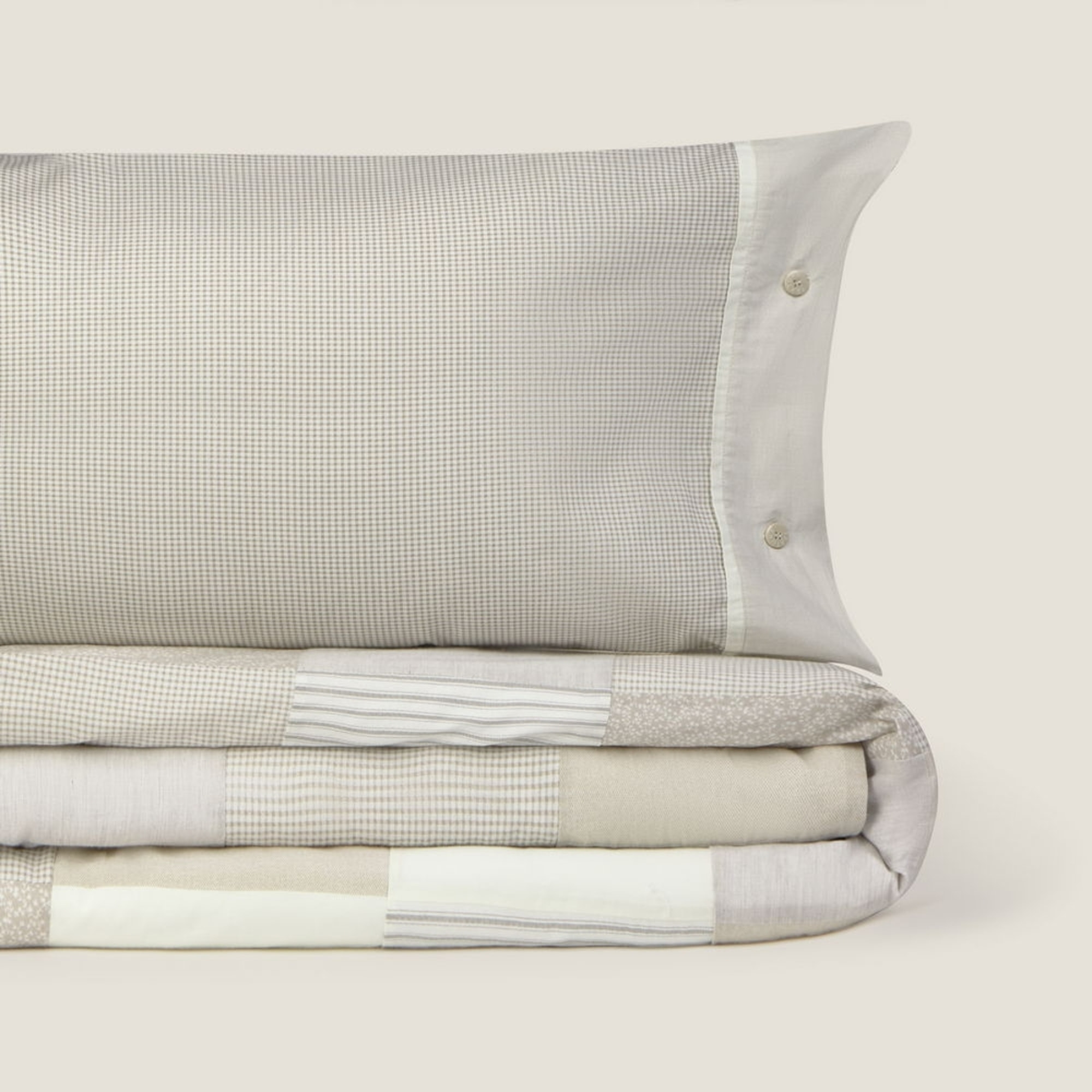 Funda nórdica de algodón 180 hilos patchwork Gropat color gris piedra 100% Algodón