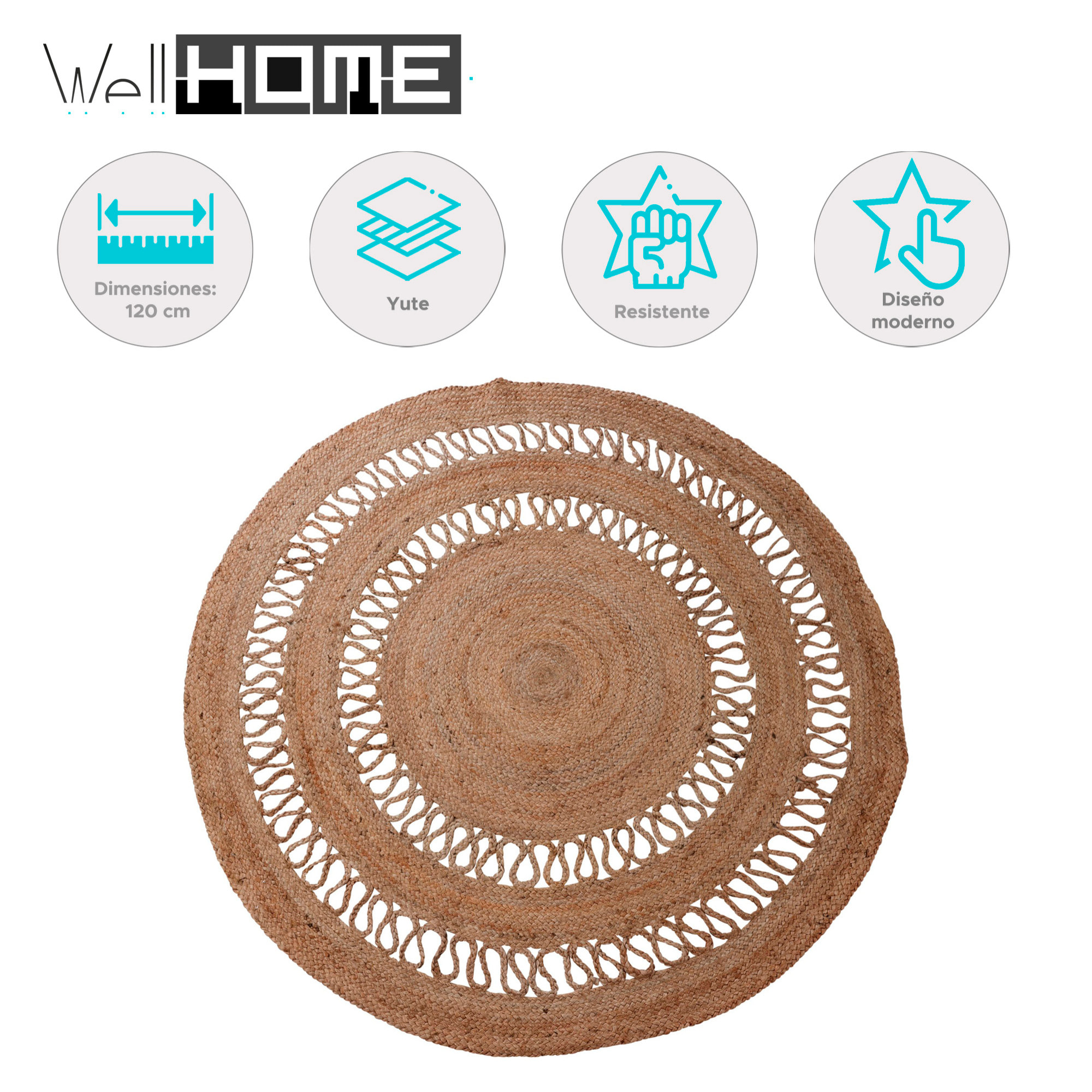 Alfombra Redonda de Yute Trenzado con Diseño Calado