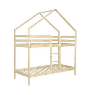 Lit enfant superposé cabane 90 x 190 cm pin naturel ROYA