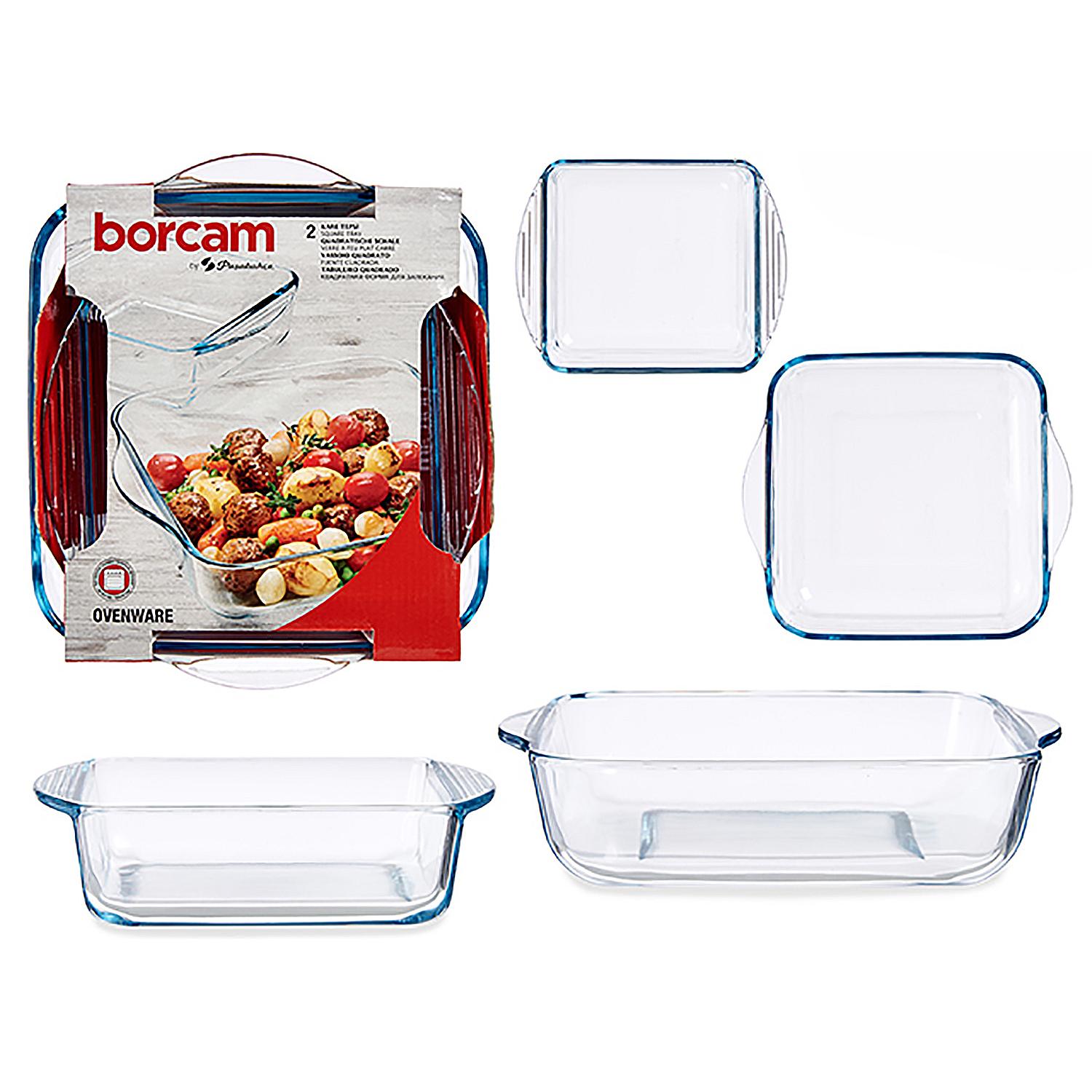 Set de 2 bandejas de cristal cuadradas 1040 ml.