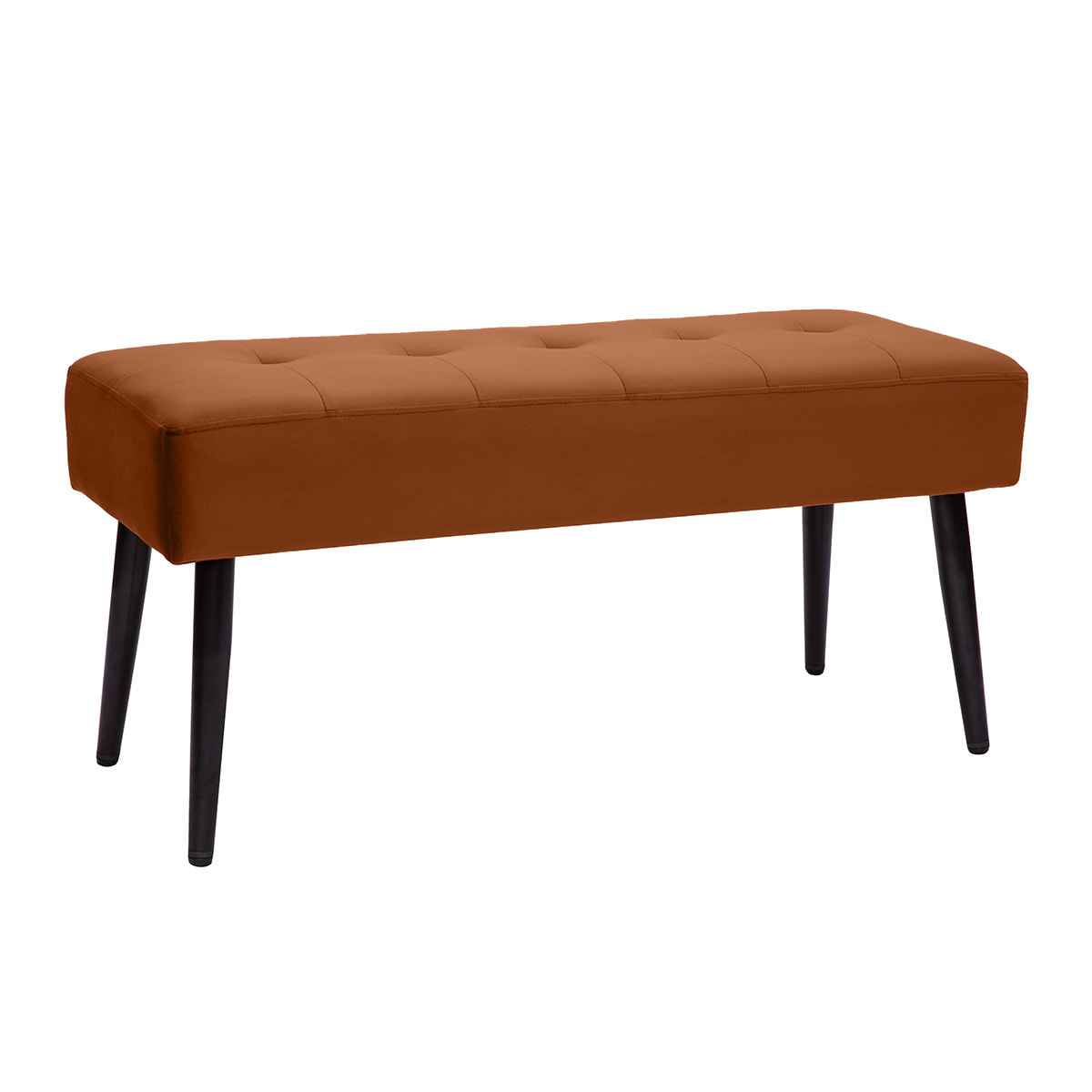 Banc design capitonné en velours terre brûlée et métal noir L95 cm GUESTA