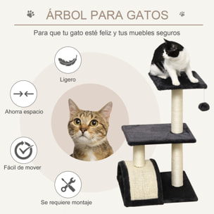 Rascador para Gatos Altura 72 cm Árbol para Gatos Torre de Escalada con Postes de Sisal Tablero para Rascar Plataformas y Bola Colgante Gris Carbón