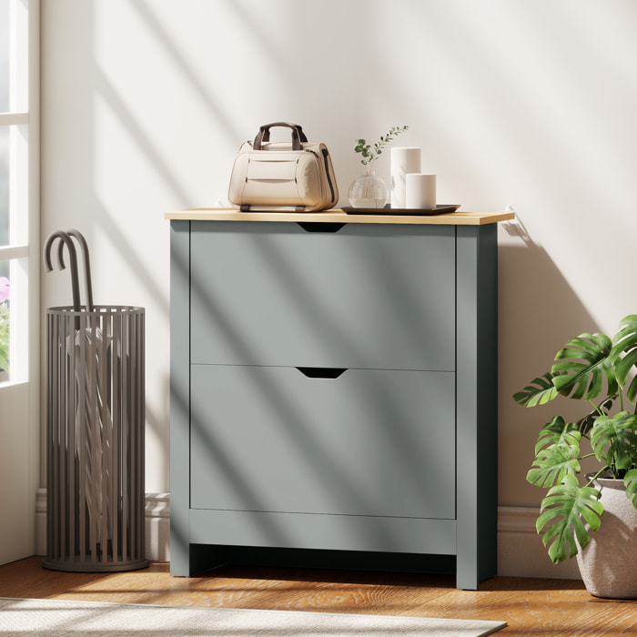 Armoire à chaussures 2 portes abattantes 2 compartiments gris clair naturel