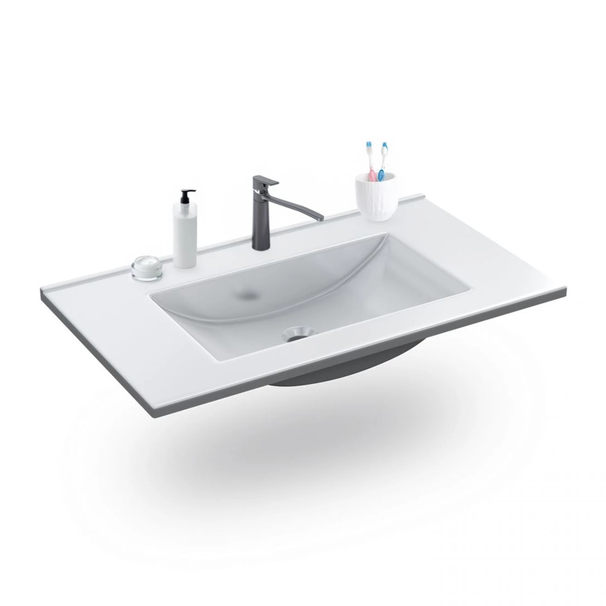 Lavabo de resina rectangular en blanco 80x45 cm Nilo Blanco Blanco
