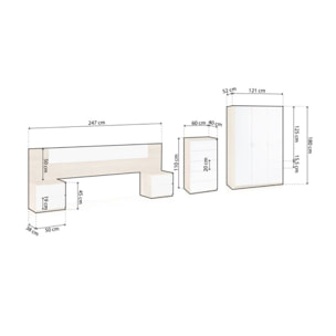 Dormitorio Akari 5C Plus Blanco Artik (Blanco Mate) - Roble Canadian