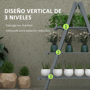 Estantería para Plantas Plegable de Madera Soporte para Macetas de 3 Niveles con Marco en A para Exteriores Interiores Salón Jardín Balcón 100x36x112 cm Gris