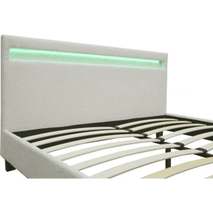 Letto in tessuto riccio "Maria" con LED 140x190cm - Crema