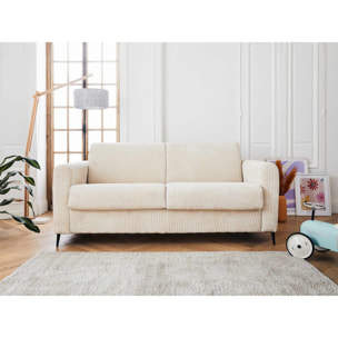 Owen - canapé lit 3 places convertible express couchage quotidien 140 cm matelas 12 cm en velours côtelé - Beige