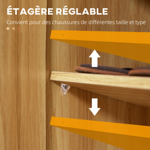 Meuble à chaussures - armoire à chaussures 2 portes 3 étagères 4 niches plateau aspect bois