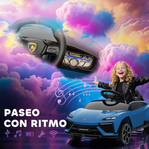 Coche Eléctrico para Niños de +3 Años, Lamborghini, Coche de Batería 12V, con Mando a Distancia 2,4 G, Motor Doble, Ruedas con Suspensión, Faros, Música, USB, Azul