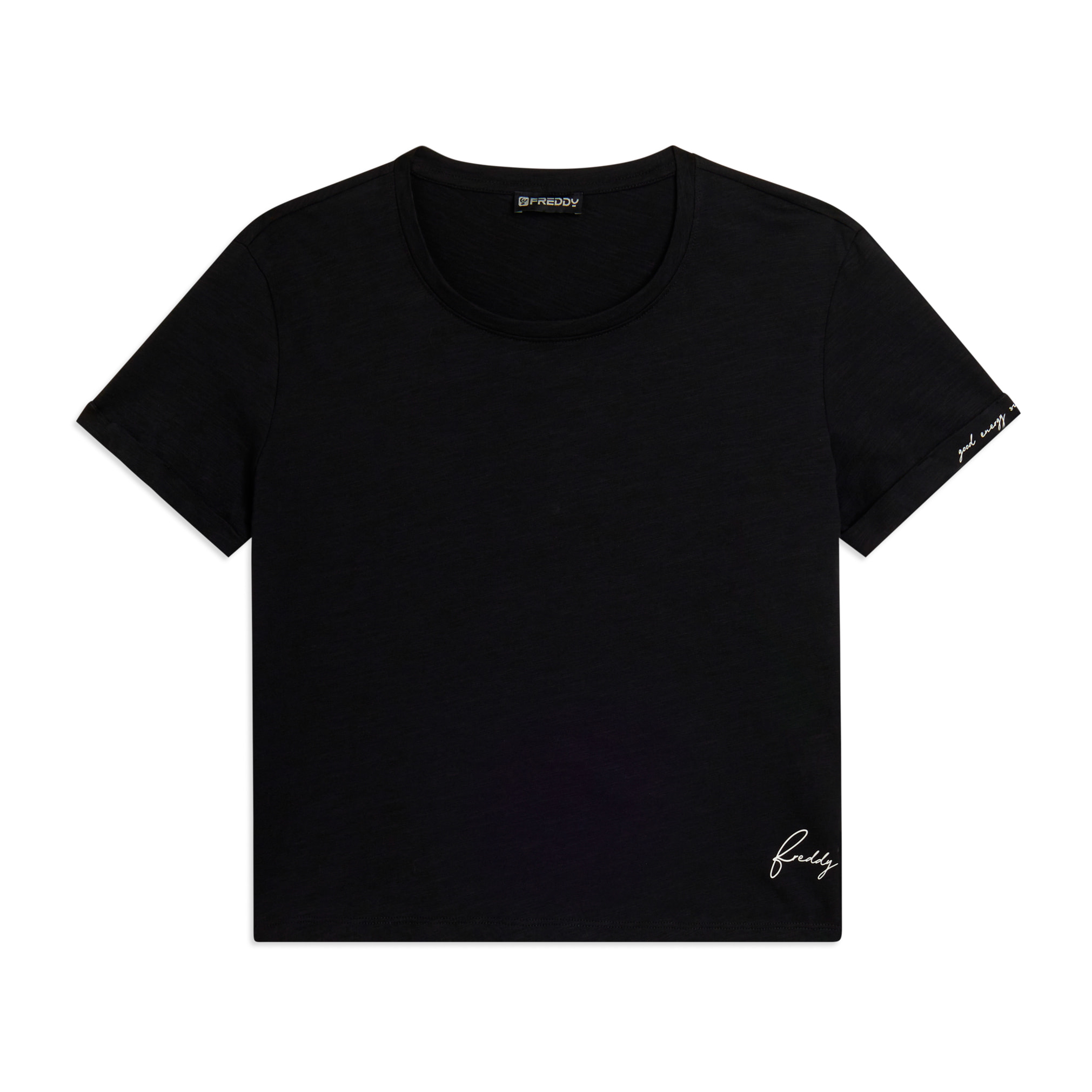 T-shirt cropped in jersey fiammato con risvolto sulle maniche