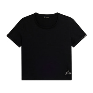 T-shirt cropped in jersey fiammato con risvolto sulle maniche