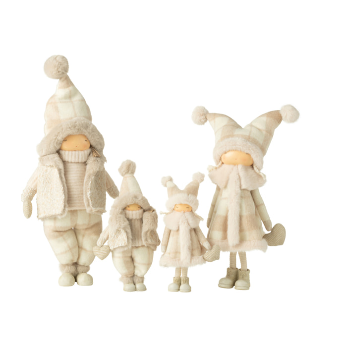 J-Line décoration Garçon + Fille Hiver Coeur - polyrésine - beige - large - 2 pcs