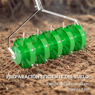 Rodillo Aireador de Césped, Aireador de Césped Manual con Clavos y Mango Desmontable de 100 cm en Tres Piezas y Púas para Aflojar el Suelo, para Jardín, Patio, 45 cm Ancho