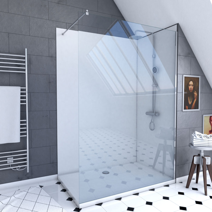 Pack douche à l'Italienne 90x120 - Kit Panneaux muraux Blanc/Chrome + receveur + Paroi 6 mm