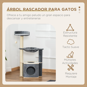 Árbol Rascador de Gato con Hamaca Plataformas Cueva Poste para Rascar 48x34x95cm