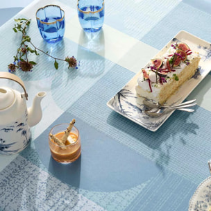 Nappe pur coton 220 g/m² motif jacquard bleu vert Mille textures bleu