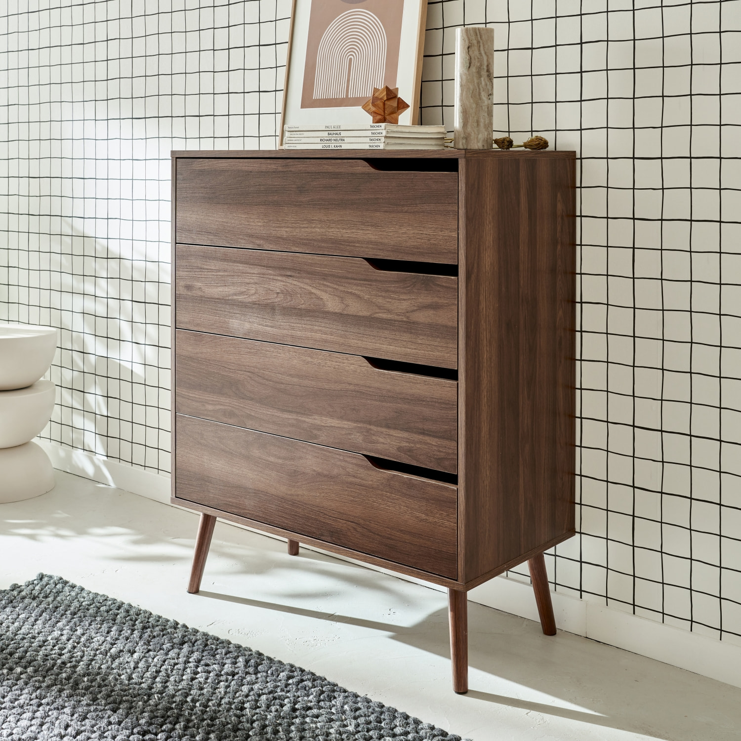 Commode décor bois de noyer 4 tiroirs NEPAL