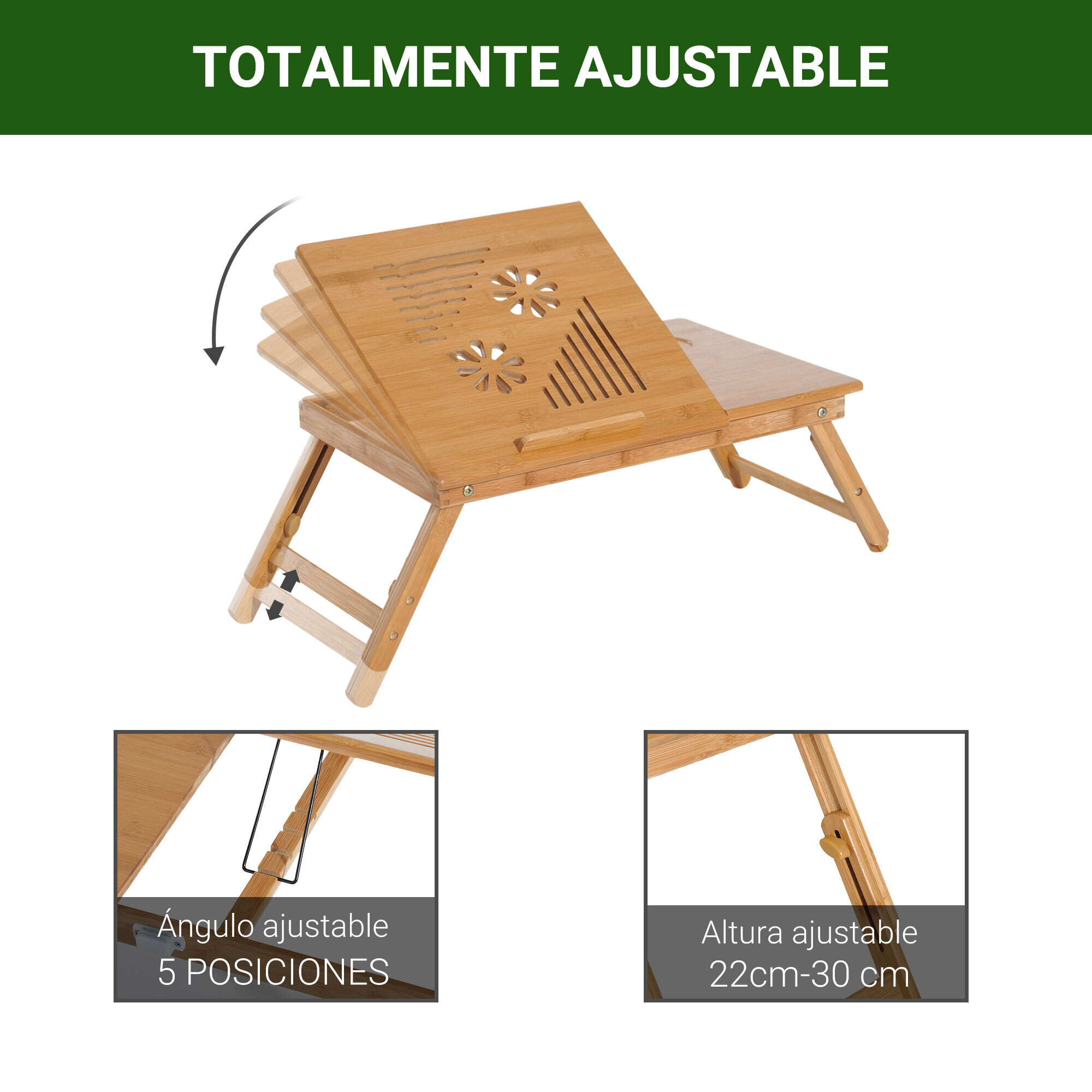 Mesa Plegable de Ordenador Portátil Ajustable de Bambú