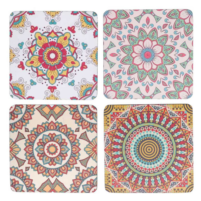 Sottobicchiere in legno confezione da 4 pezzi assortiti crema quadro cm10x10x0,5