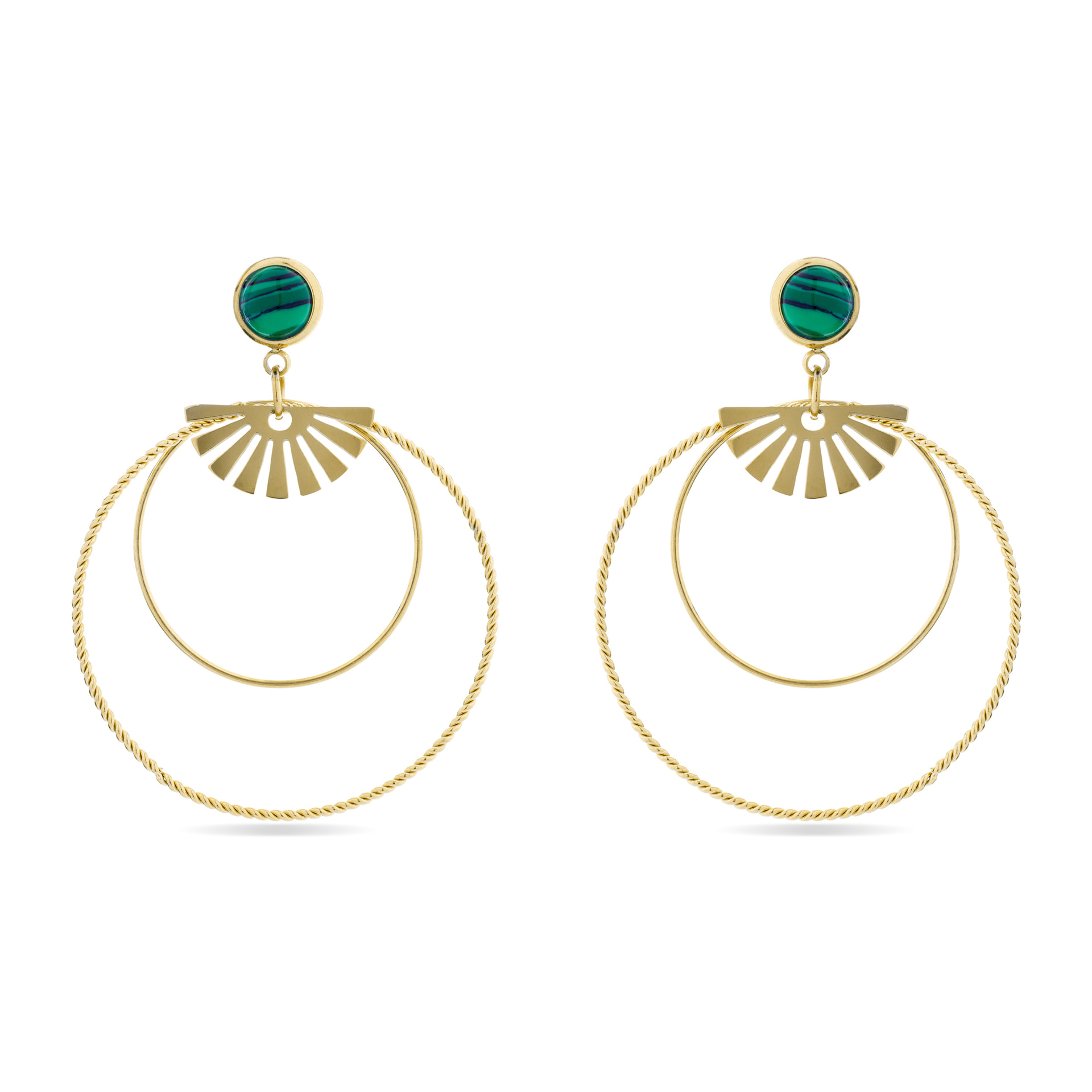 Pendientes de Malaquita acabados en oro amarillo de 18K- Mobu