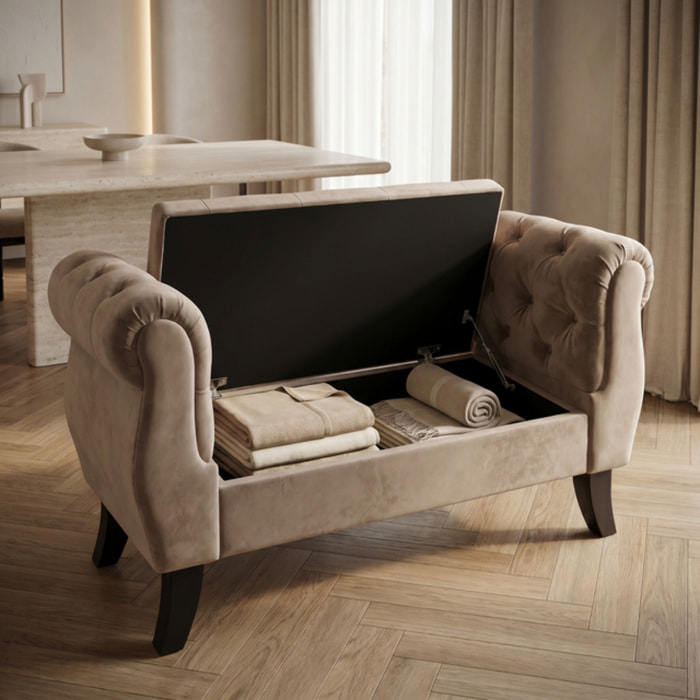 Divanetto Contenitore Imbottito in Effetto Velluto con Vano Contenitore Integrato, Seduta Elegante dallo Stile Classico per Camera da Letto, Ingresso e Soggiorno
