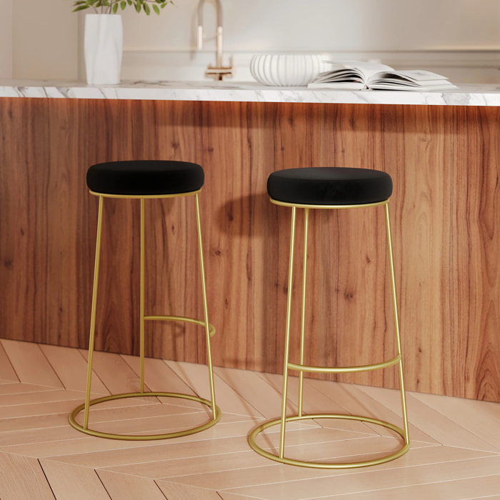 Lot de 2 tabourets de bar 73 cm en velours noir - Kendal