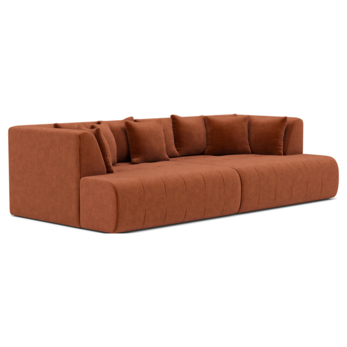 Onyx - canapé droit 4 places avec double méridienne - assise profonde - en velours côtelé - Terracotta