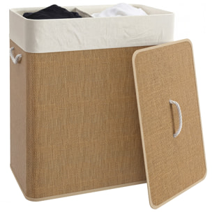 Cesto de Ropa Sucia con Tapa 100L Cesta Colada de Bambú con 2 Compartimentos Bolsa Interior Extraíble para Lavandería Dormitorio 52x32x63 cm Marrón