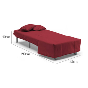 Divano Letto Alma, Divano singolo, 100% Made in Italy, Poltrona soggiorno con apertura a carrello, in tessuto imbottito, con cuscini inclusi, Cm 85x90h85, Rosso