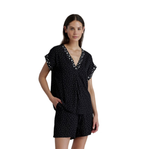 Pigiama donna in viscosa manica corta con collo a V e pantalone corto articolo dot Noidinotte