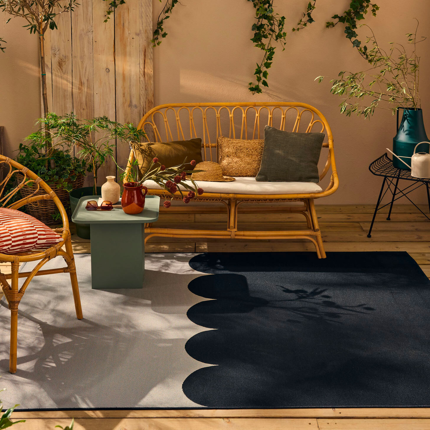 RIVIERA - Tapis intérieur/extérieur à motif festonné bleu