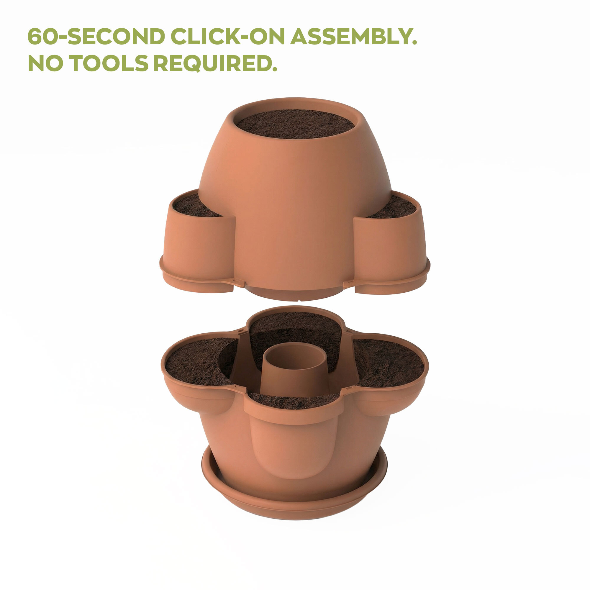 Oasi - Fioriera Da Giardino 80x80x80 Cm Con 6 Tasche Perimetrali E Sottovaso Terracotta