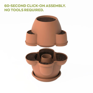 Oasi - Fioriera Da Giardino 80x80x80 Cm Con 6 Tasche Perimetrali E Sottovaso Terracotta