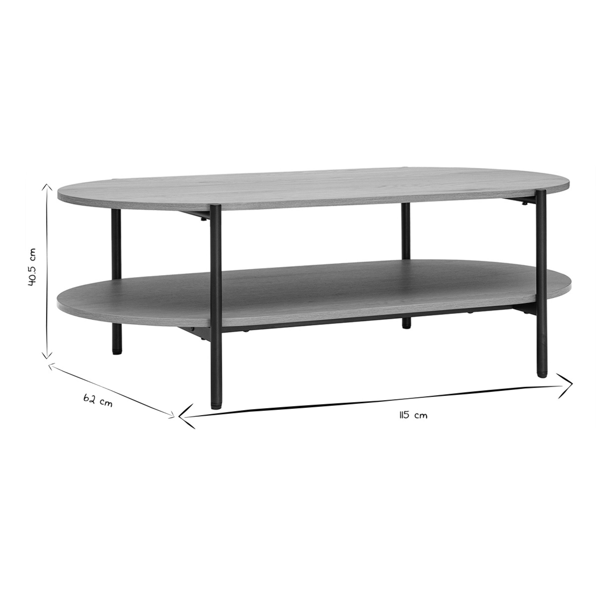 Table basse ovale finition bois clair chêne et métal L115 cm BRUNA