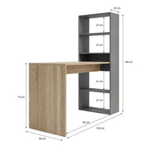 Mesa de escritorio con estantería en gris grafito y roble canadian 120x50 cm Cosmic Gris Grafito - Roble Canadian