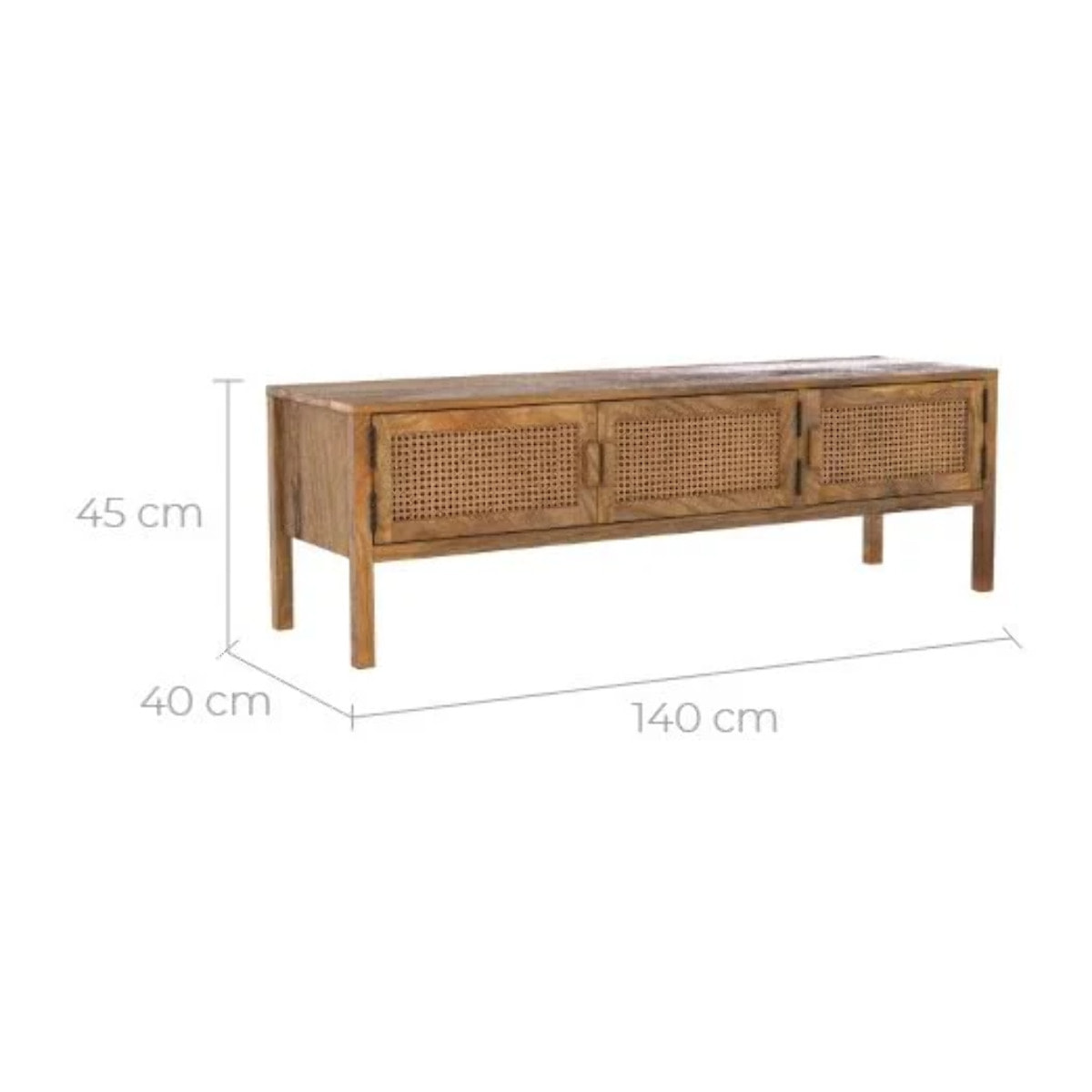 Meuble TV cannage et bois de manguier 140 cm - Tiki