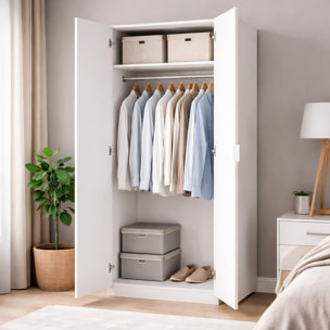 Armadio Guardaroba A 2 Ante Con Asta Appendiabiti E Ripiano Interno Mobile Armadio Salvaspazio Design Moderno Minimal 81 x 52 x 180 Cm Bianco