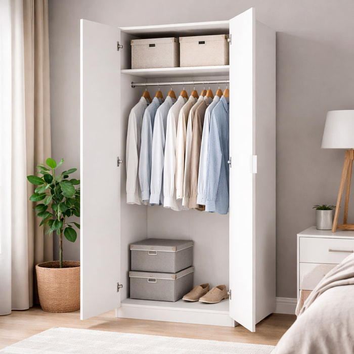 Armadio Guardaroba A 2 Ante Con Asta Appendiabiti E Ripiano Interno Mobile Armadio Salvaspazio Design Moderno Minimal 81 x 52 x 180 Cm Bianco
