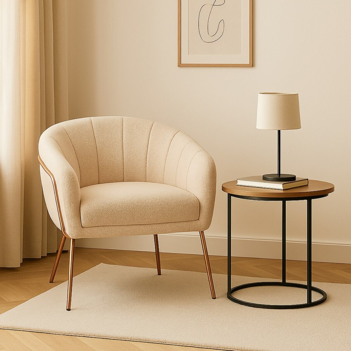 Poltrona in tessuto teddy beige con gambe metallo - Cloud