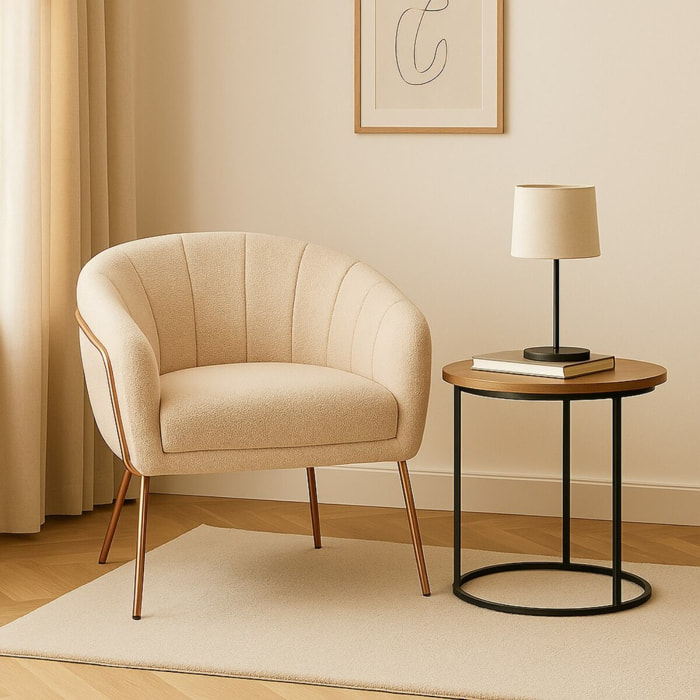 Poltrona in tessuto teddy beige con gambe metallo - Cloud