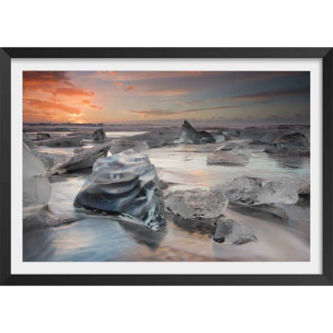 Affiche paysage Lagon glace Affiche + cadre en bois - Noir