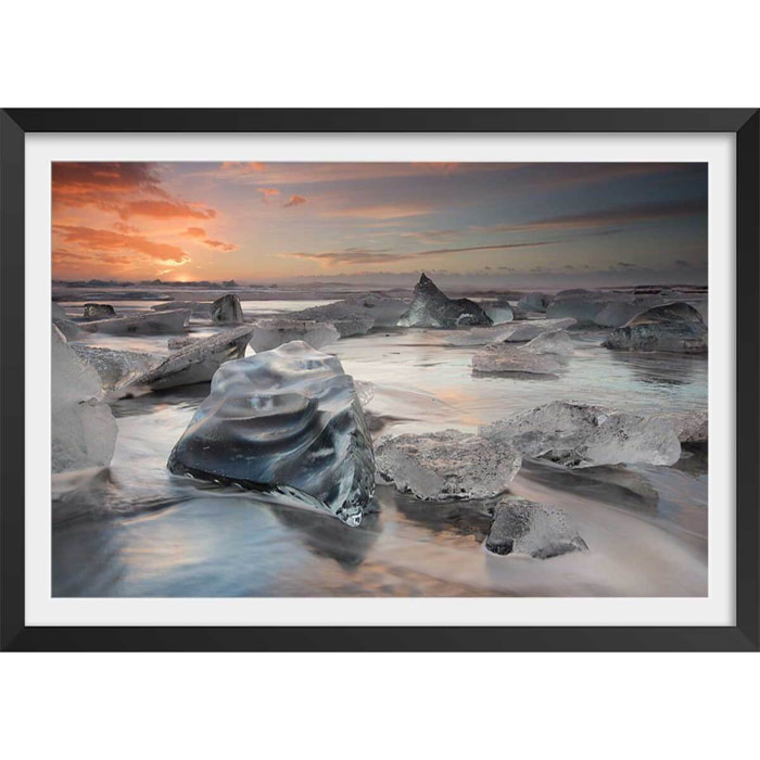 Affiche paysage Lagon glace Affiche + cadre en bois - Noir