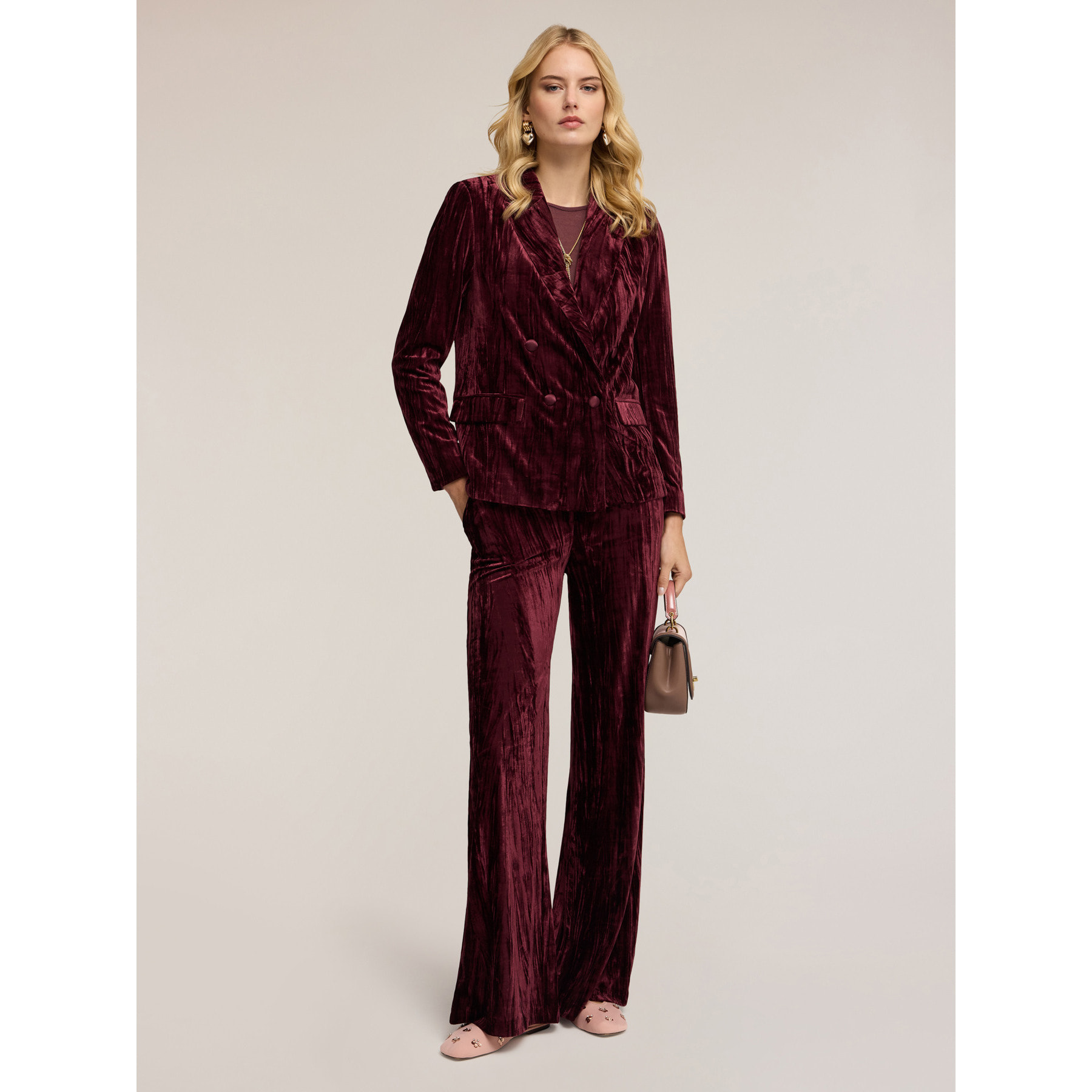 Motivi - Pantalones palazzo de terciopelo efecto plisado - Burgundy