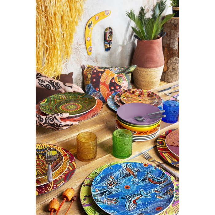 Service de 18 assiettes Excelsa Aboriginal, porcelaine et stoneware, multicolore
